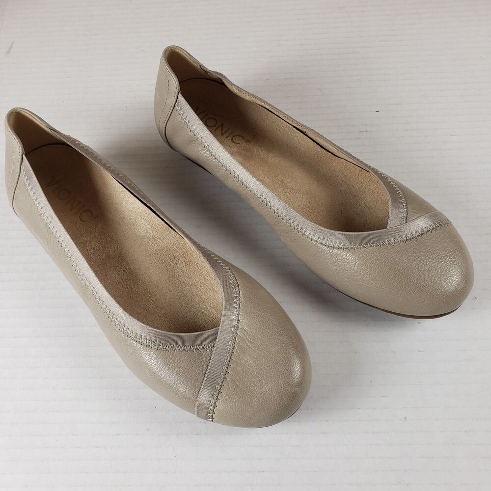Vionic Carol Leather Ballet Flat Natural Nude Size 6